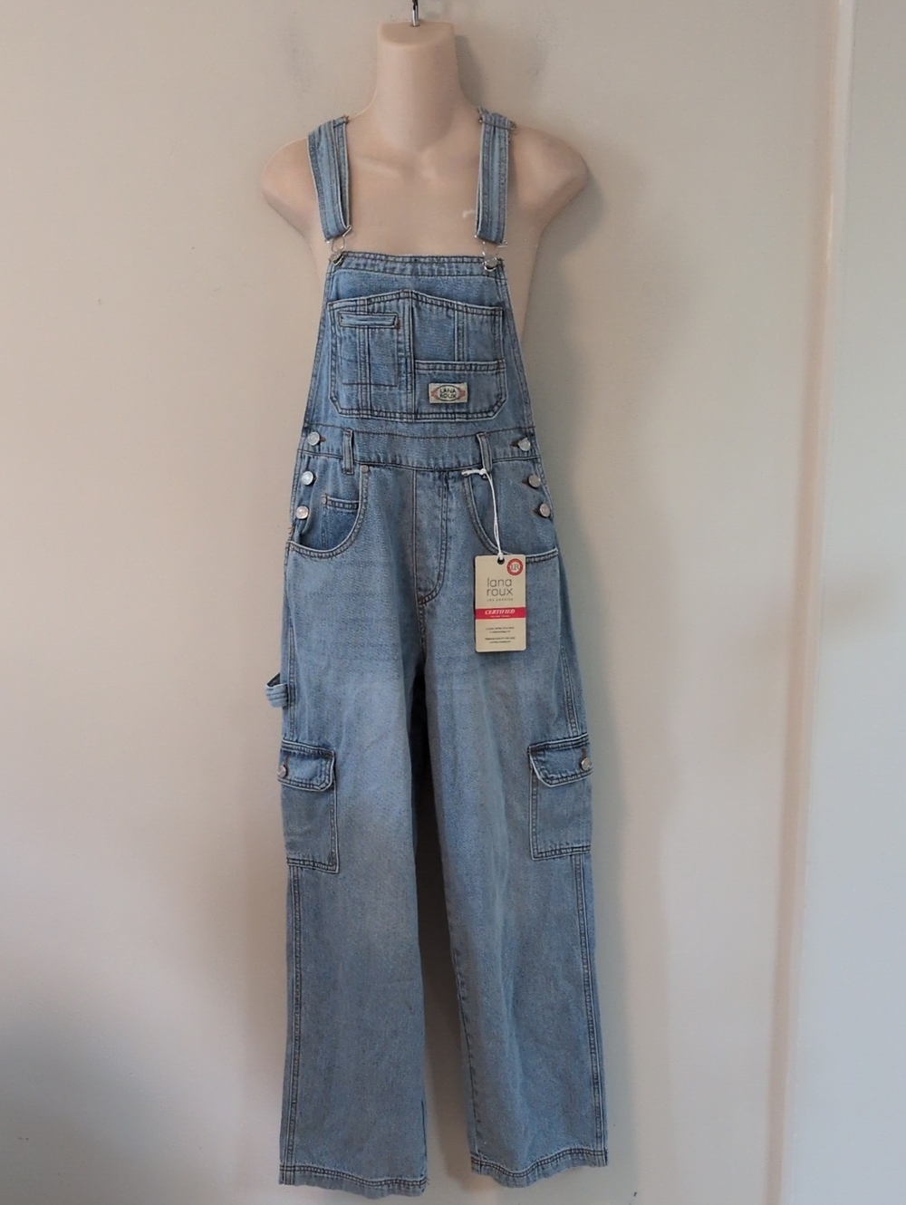 Lana Roux 90s Retro Dungaree Utility Cargo Denim Overalls XS - Picture 5 of 16
